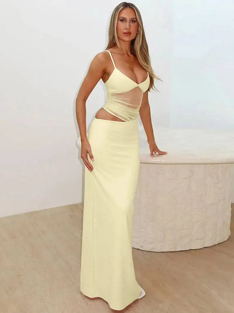 DGLUKE – robe longue en maille noire, Patchwork, Sexy, découpée, Maxi, blanche, dos nu, moulante, robe de soirée, boîte de nuit, été