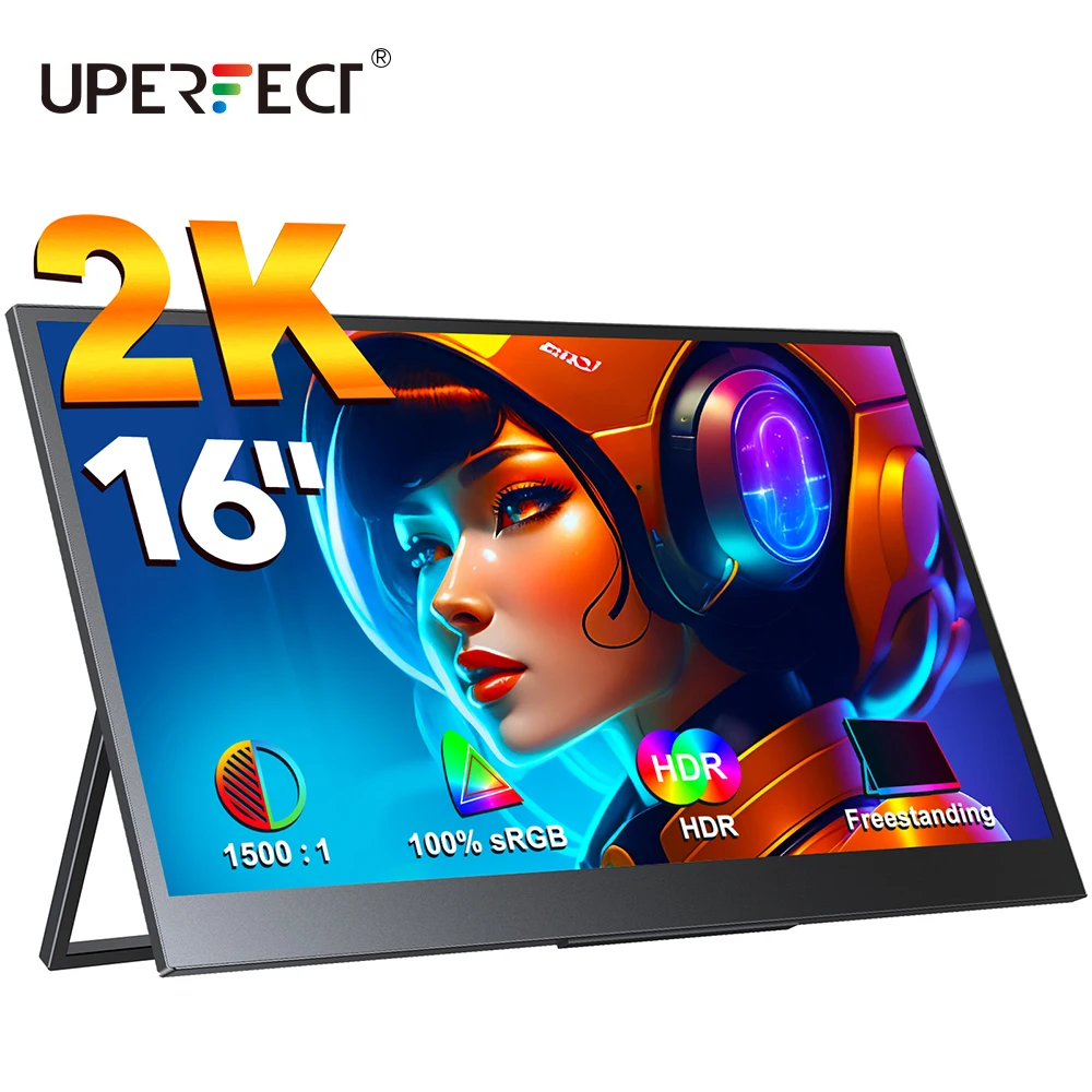 

UPERFECT Portable Monitor 16Inch 2.5K 2560×1600 16:10 100% sRGB Travel Display HDMI USB-C For Laptop MacBook PC Surface XBOX PS4