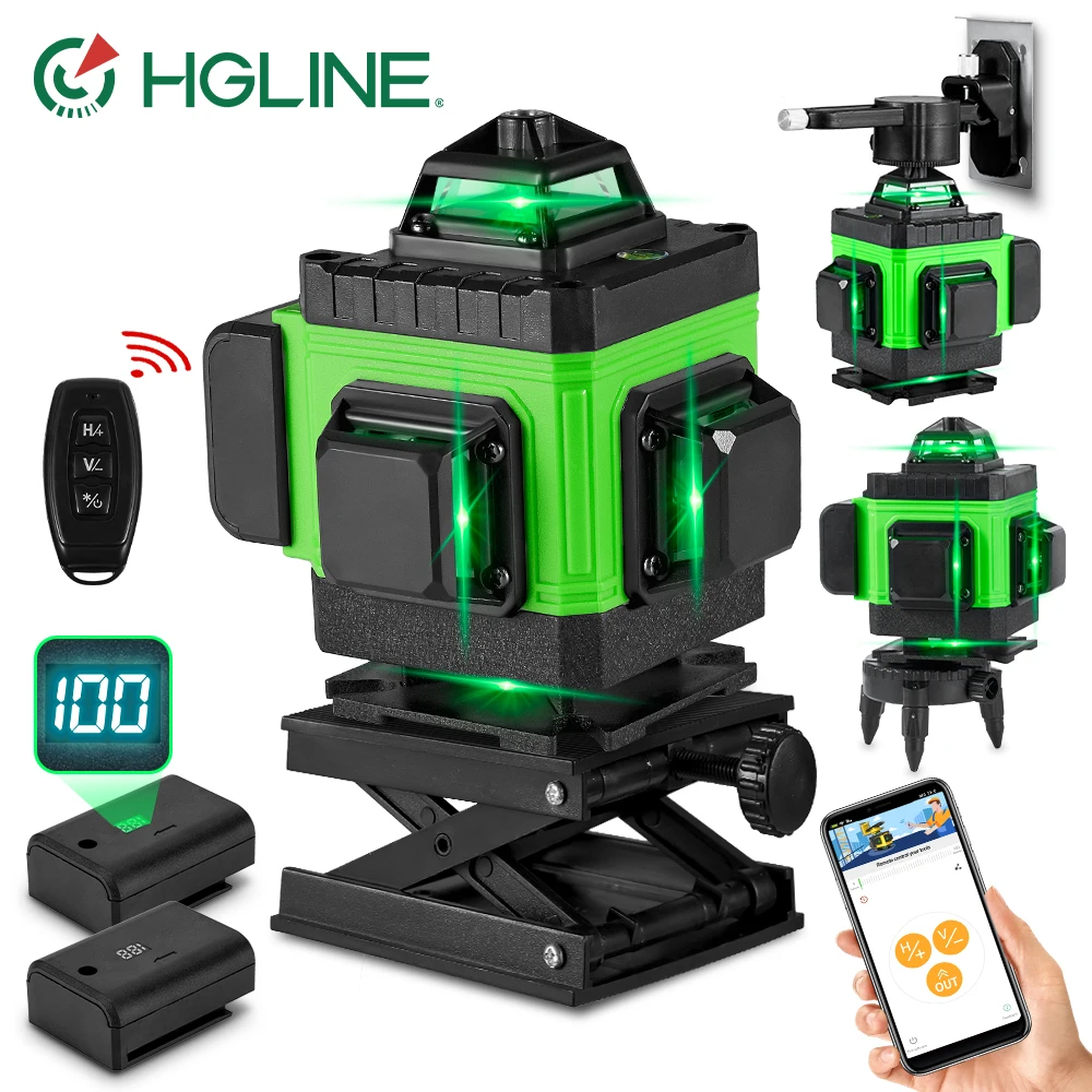 

HGLINE Green 4D 16 Lines Laser Level APP Control Green Light Laser Level Horizontal Vertical Levels Tools With Power Display