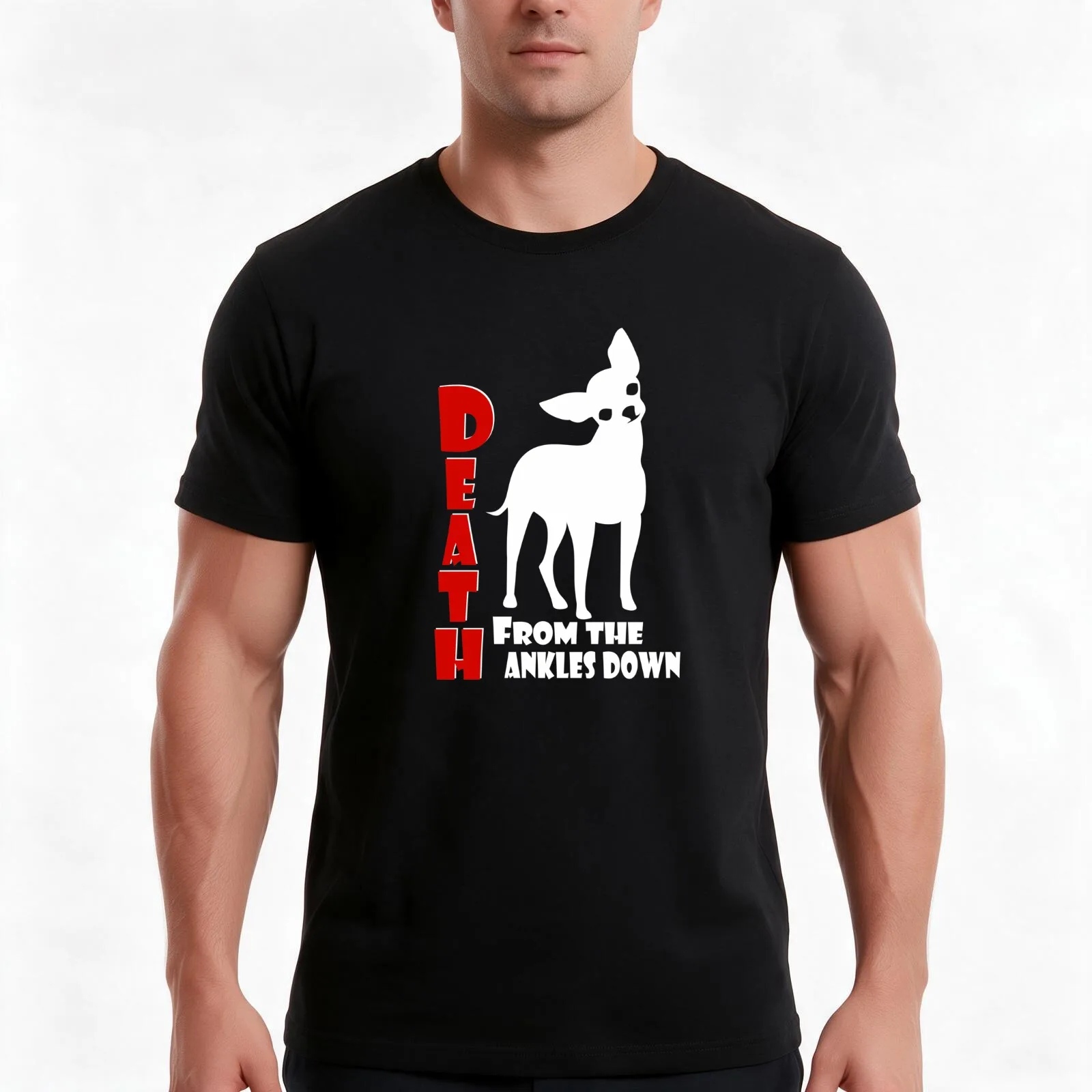 Death from the Ankles Down | Chihuahua Dog | NickerStickers? on Redbubble T-Shirt, Summer Casual Cotton Tee, Unisex Men Women