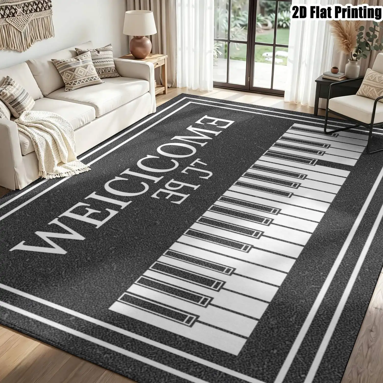 1Pc 2D Printed Carpet with Black-White Piano Keyboard Patterns: Modern Simple, Instagram/Nordic/Vintage Geometric Striped Floor Mat, Machine Washable, Multi-Size, Suitable for Home Decor, Entrance/Dining Room/Foyer/Bedroom/Living Room