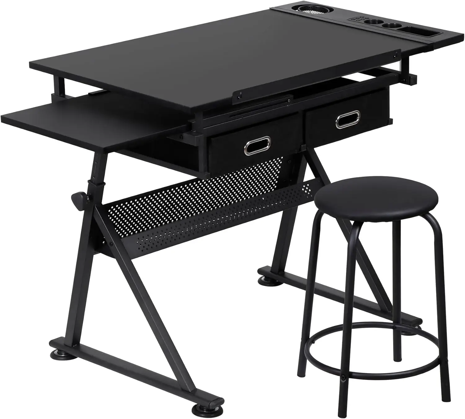 Adjustable Drafting Table with Stool, Tilting Drawing Desk Artist Table  Art Craft Workstation for Home Office Reading,