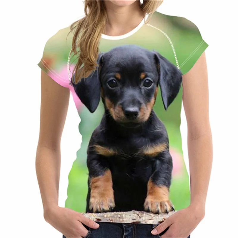 女性のための3D犬のプリントTシャツ,特大の半袖Tシャツ,ファッショナブルなカジュアルTシャツ