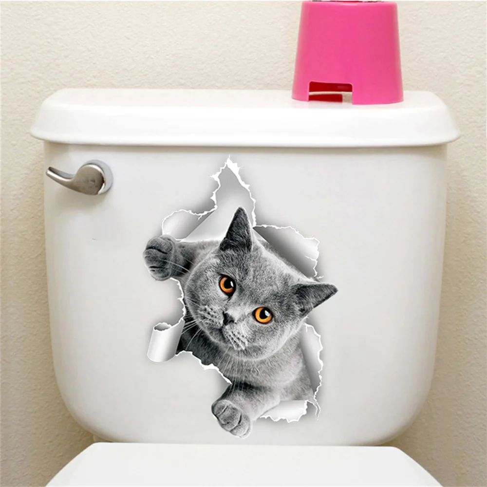 Bathroom Stickers Easy To Apply Fun And Fun Pvc Playful Cat Design 20cm * 30cm Bright Colors Cartoon Toilet Sticker Playful