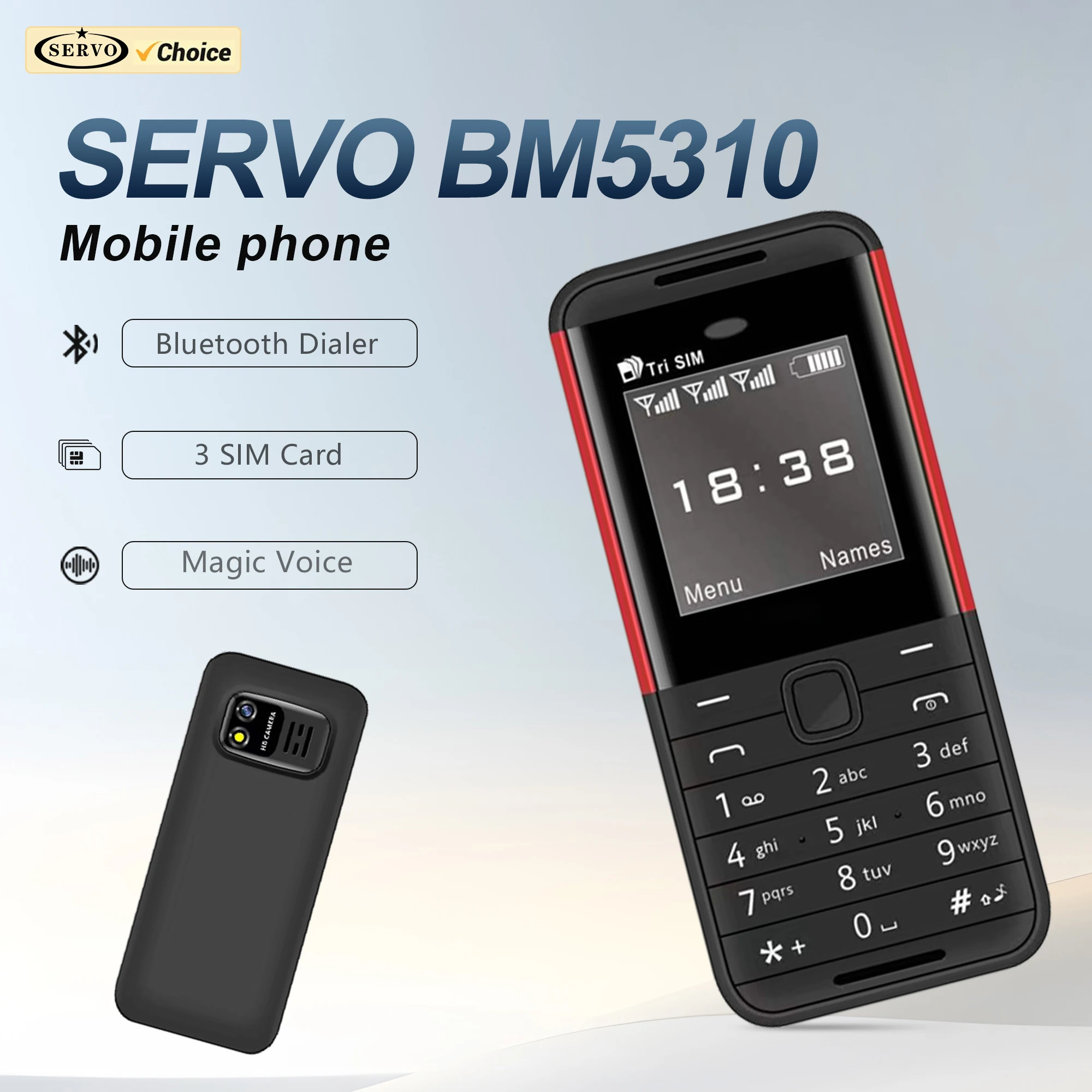 SERVO BM5310 Three SIM Mini Mobile Phone 2G GSM Speed Dial Magic Voice Bluetooth Dialer Rear Camera FM Radio Small Button Phones