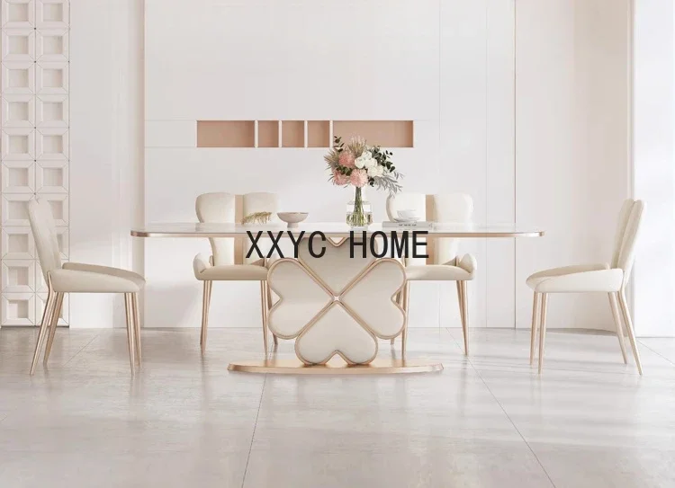 Light luxury rock plate dining table, modern and simple Nordic cream style household small unit high-end rectangular  table