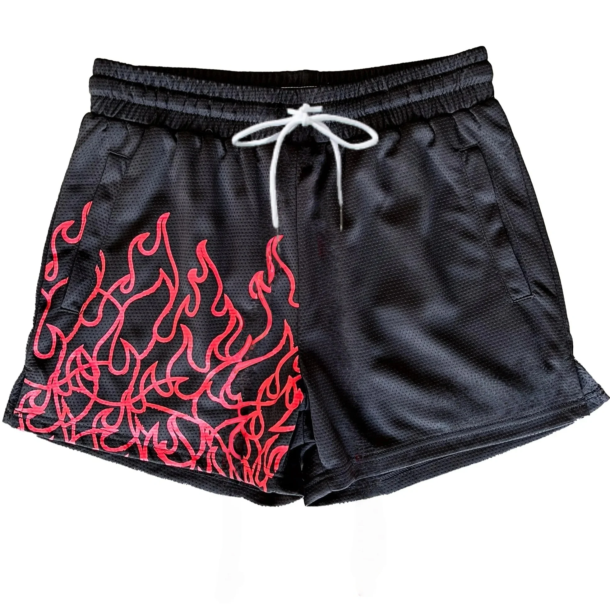 Sommer-Sonderangebot Unisex Mesh Schnelltrocknende Shorts Hip-Hop Flammen-Graffiti-Print Kordelzug Lose Sport-Basketball-Streetwear-Shorts – Detail 10