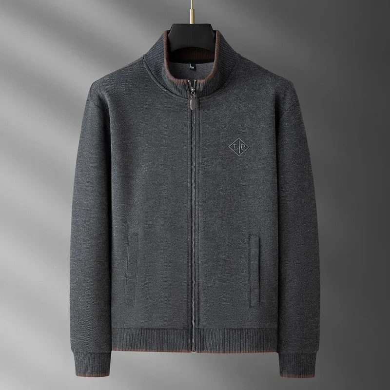 Minglu Autumn Winter Wool Men's Sweatshirts Luxury Solid Color Stnad Collar Letter Embroidery Sport Casual Male Hoodies 4XL