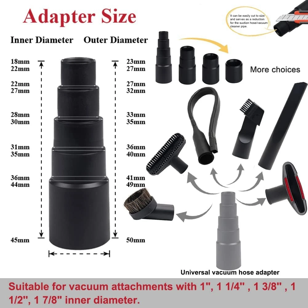 9 Pcs Universal Vacuum Attachments for - 2 1/2 Inch to 1 1/4 Inch Hose Adapter, Vacuum Floor Brush Tool