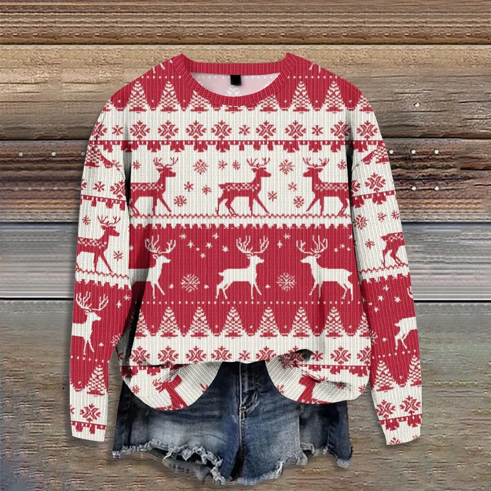 

High Quality Fair Isle Sweatshirt Women Long Sleeve Crew Neck Sweatshirts Holiday Gift Casual Pullovers Couple Winter Streetwear