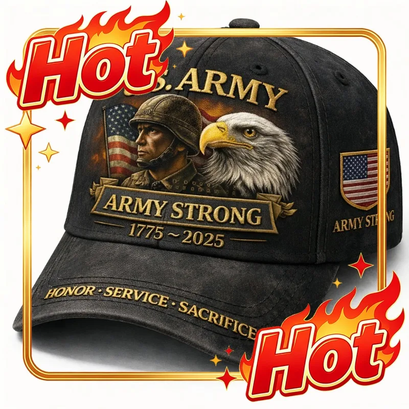 Custom Vintage Distressed US Army Strong Cap With Soldier & Eagle Emblem - Collectible Military Headwear, Historical Cap