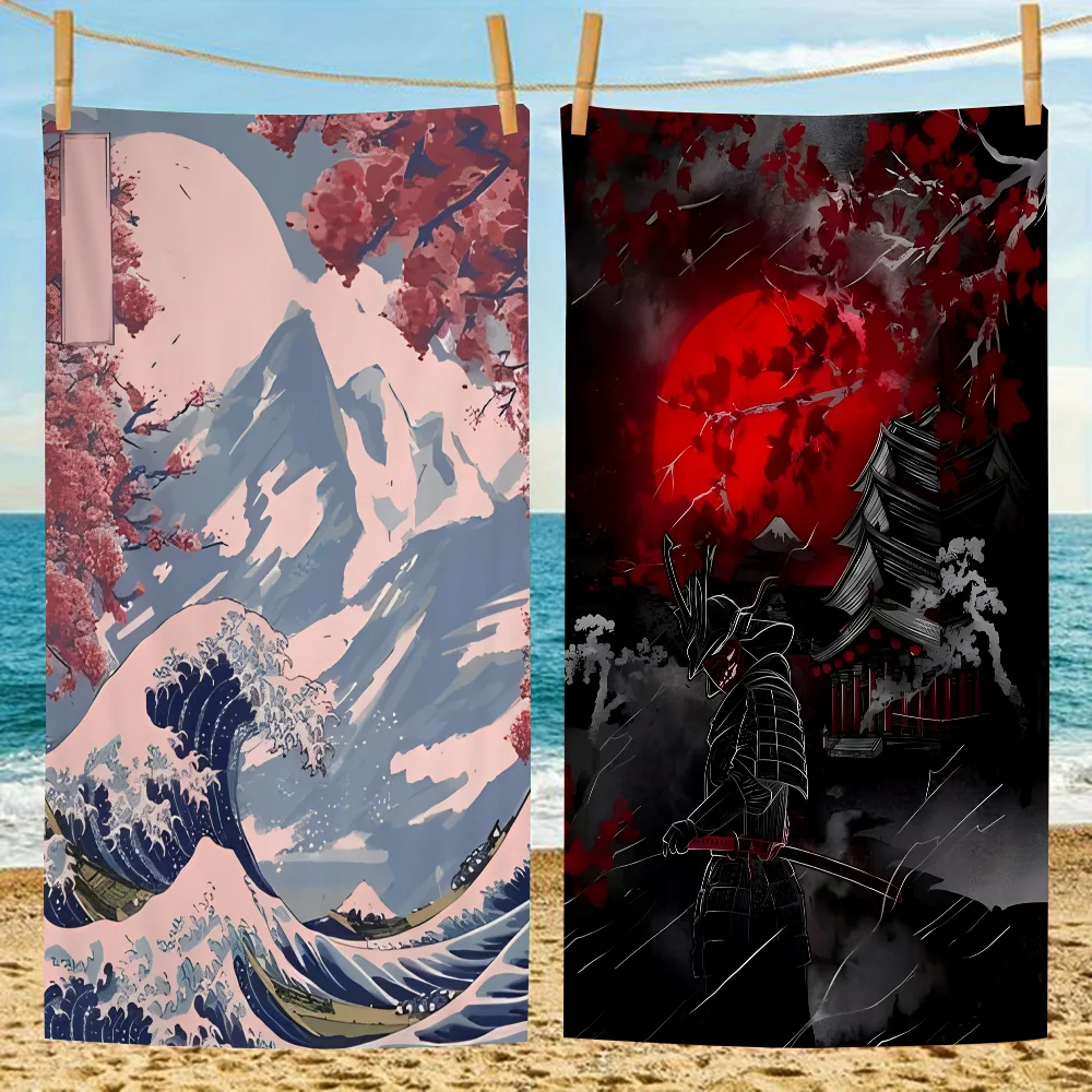 80's Neon Japan Travel City Landscape Samurai Wave Vaporwave Microfiber Printed Beach Towel Mountain Climbing Yoga Beach