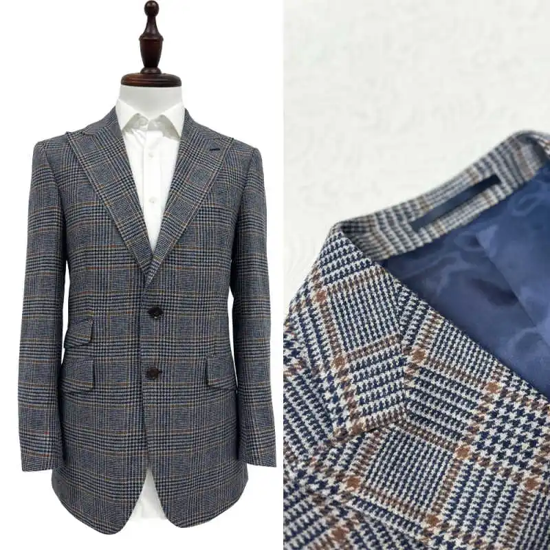 Vintage Plaid Men Blazer Notched Lapel Two Button Checked Suit Jacket Slim Fit For Business Office Daily Meeting Customized
