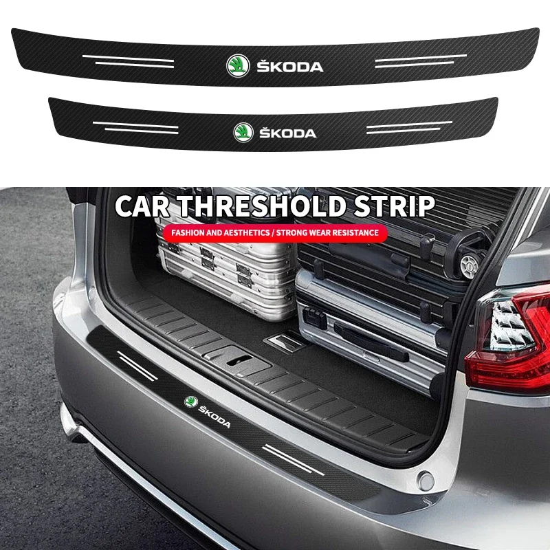 Car Rear Trunk Bumper Protector Stickers Bar for Skoda Superb 3 Estate 3V3 3V5 3T5 2 Carbon Fiber Guard Plate Anti-Scratch Decal