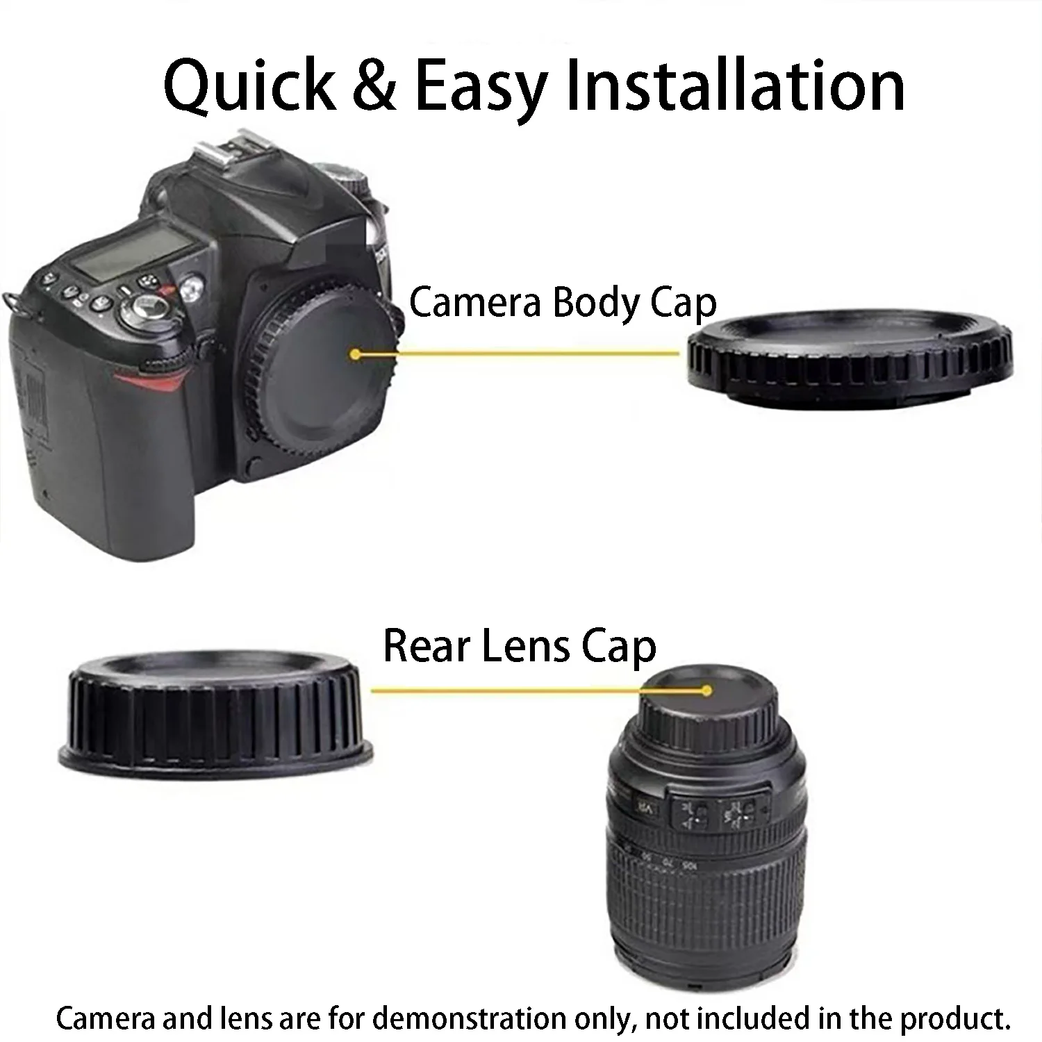 Film DSLR Body Cap Lens Cap Set, F Mount Dust Cover for F3 F5 N90 D750 Cameras, for Nikon, Camera Accessory