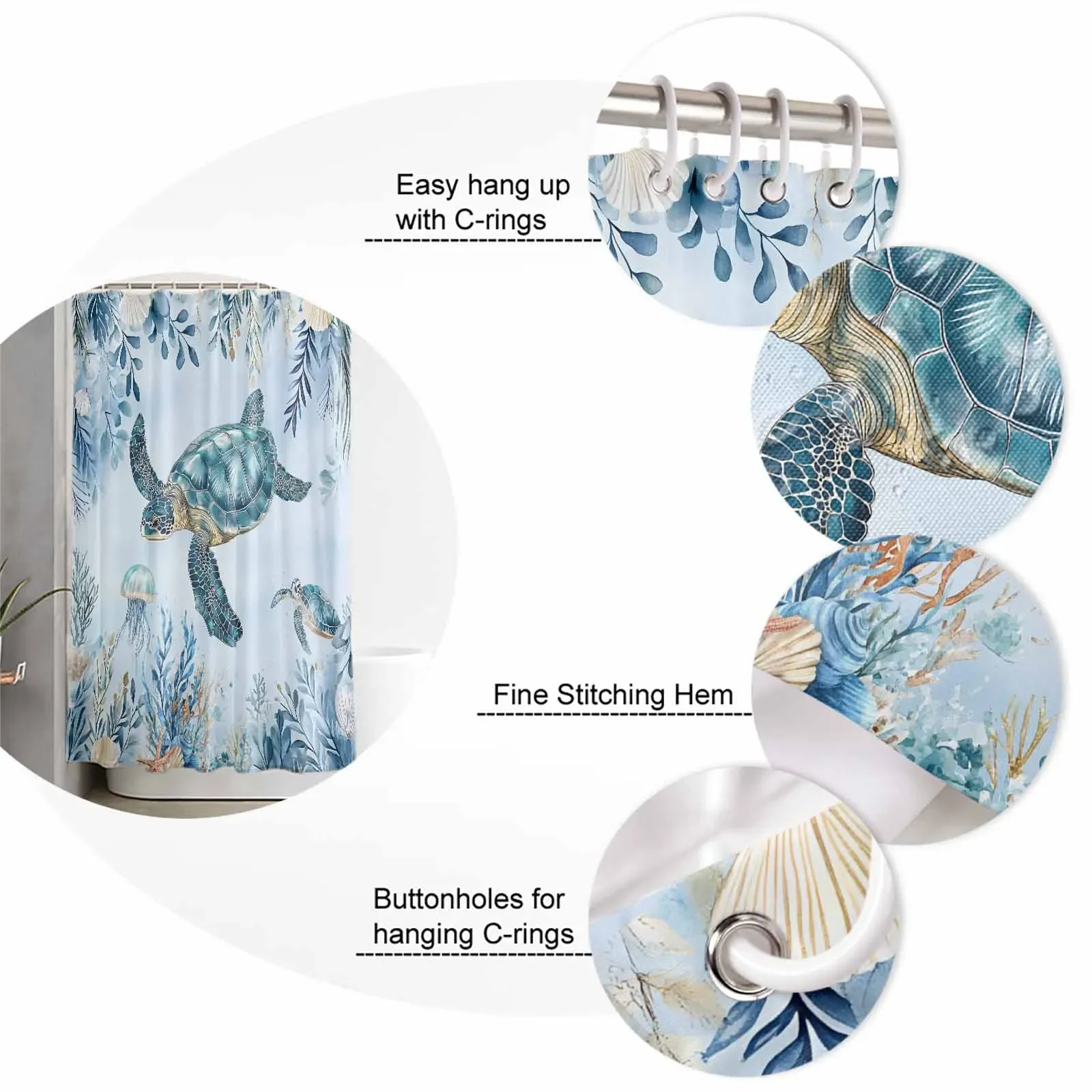 Summer Turtle Marine Life Shower Curtains Waterproof Bath Curtains Home Decor Modern Luxury Bathroom Curtain - view 5