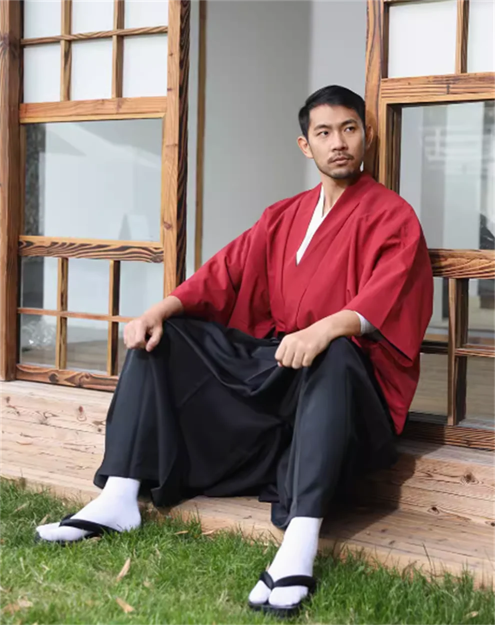 Kimono japonês tradicional masculino, traje formal de samurai