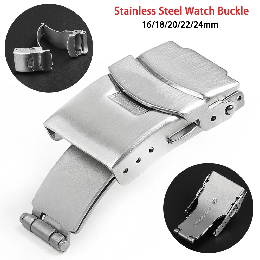 Solid Watch Clasp 16mm 18mm 20mm 22mm 24mm for Seiko Stainless Steel Double Press Folding Button Diving Style Replacement Buckle