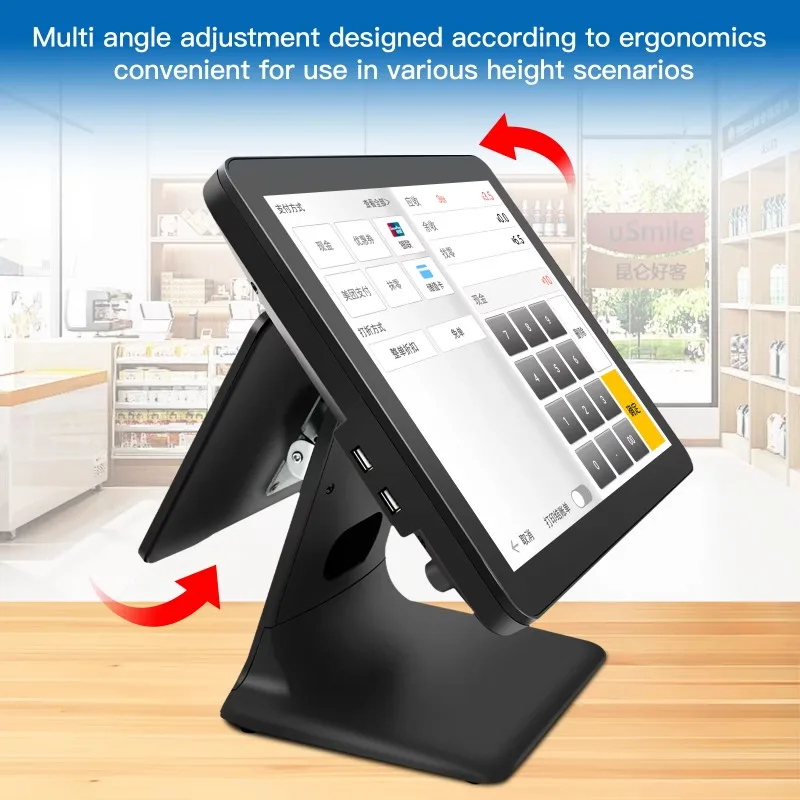 2026 15.6-Inch Dual Screen 10-Finger Touch POS System  I5/i7 8GB RAM 128GB SSD High Speed Retail Store Restaurant Cash Regi