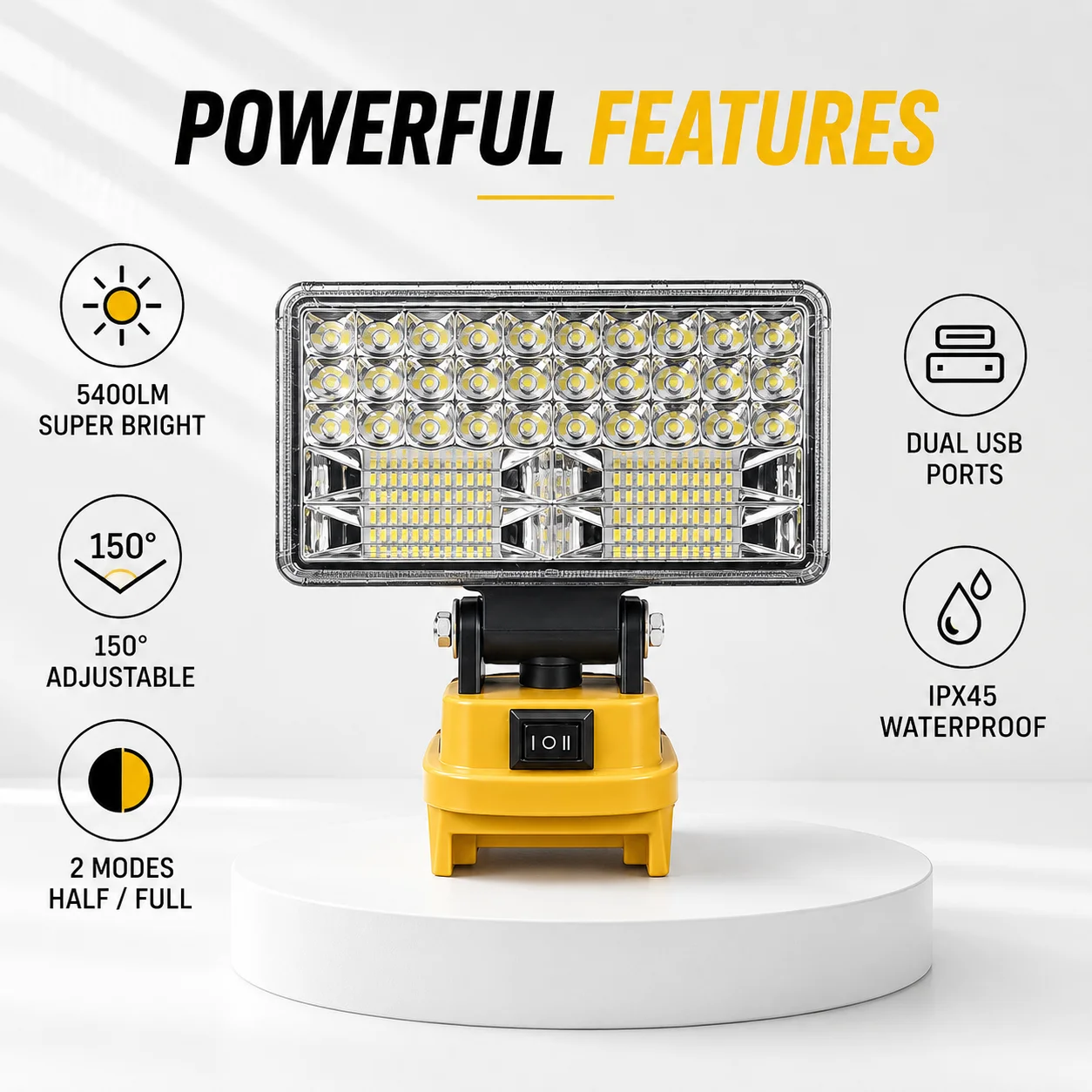 Portable LED Work Light for Dewalt 18V 20V Battery 90W Cordless Flood Lamp Outdoor Camping Emergency Garage Auto Repair Workshop