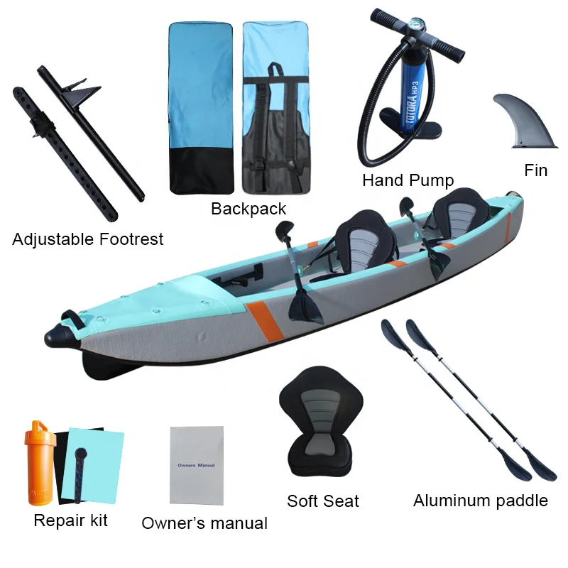 2 Person Tandem Kayak Inflatable Drop Stitch Canoe With Adjustable Footrest