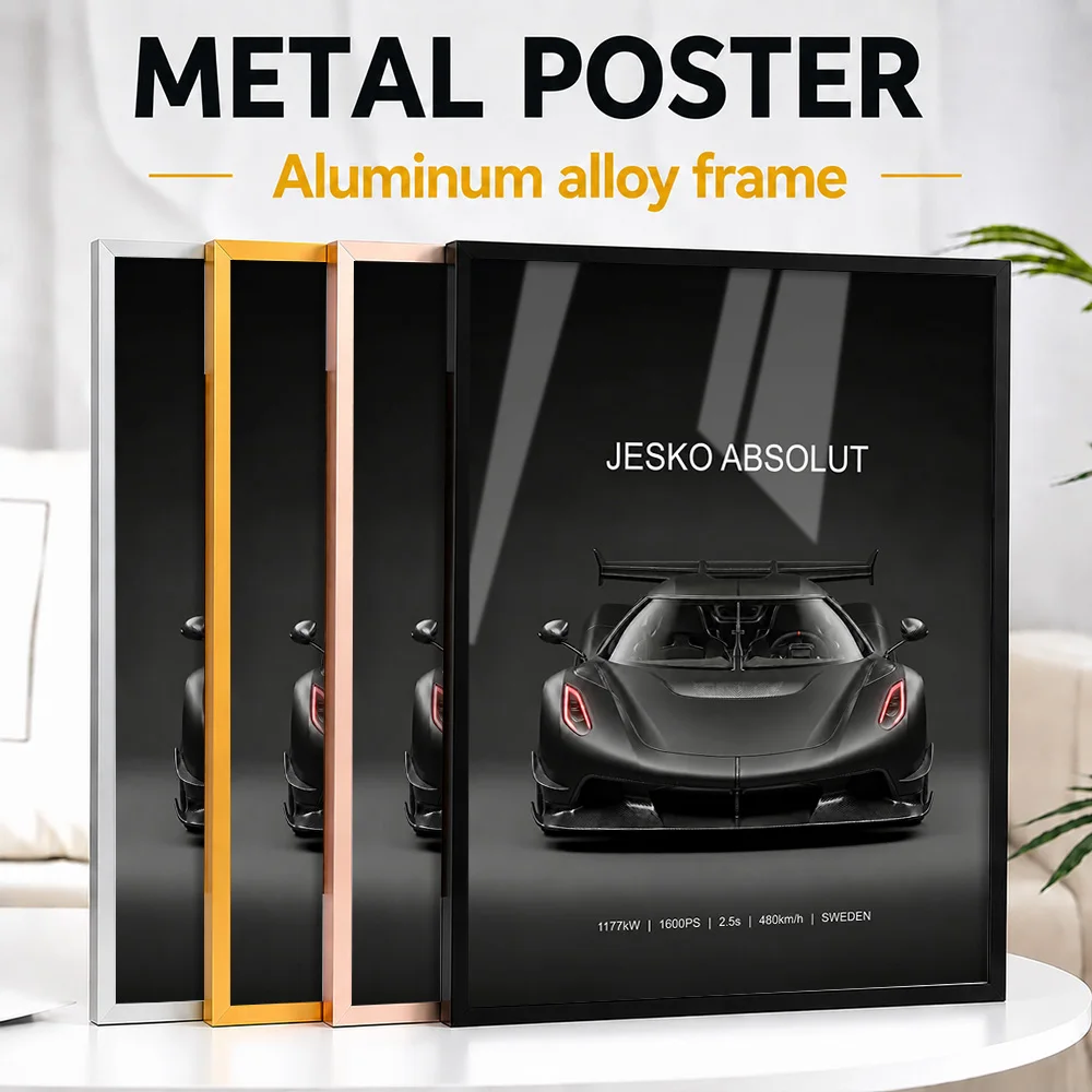 Black Swedish Jesko Absolut Car Framed Aluminum Metal Poster Customized Studio Graphic Wall Art For Home Racing Simulator Room
