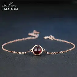 LAMOON Classic Simple 6mm 1.1ct 100% Natural Red Garnet 925 Sterling Silver Jewelry S925 Charm Bracelet LMHI021