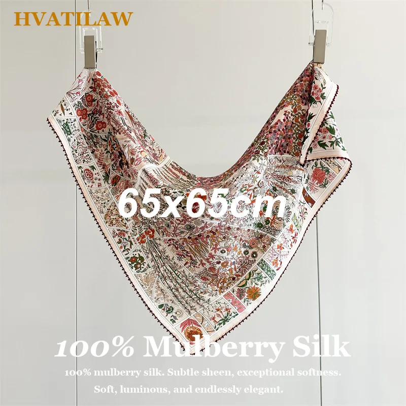 

Elegant 65x65cm Mulberry Silk Scarf Women Luxury Neck Scarf Fashion Print Hair Bandana Small Square Foulard for Lady Shawl Wrap