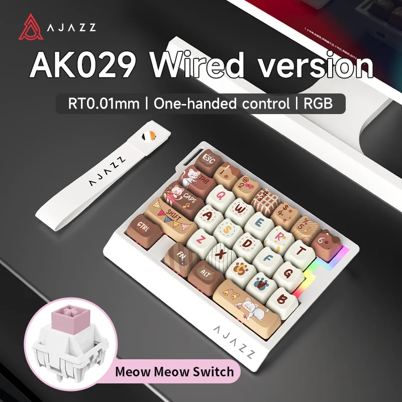 AJAZZ AK029 Bedraad professioneel gamingtoetsenbord, 29-toetsenindeling met 20 RGB-verlichtingseffecten, volledig hot-swappable, gevlochten kabel