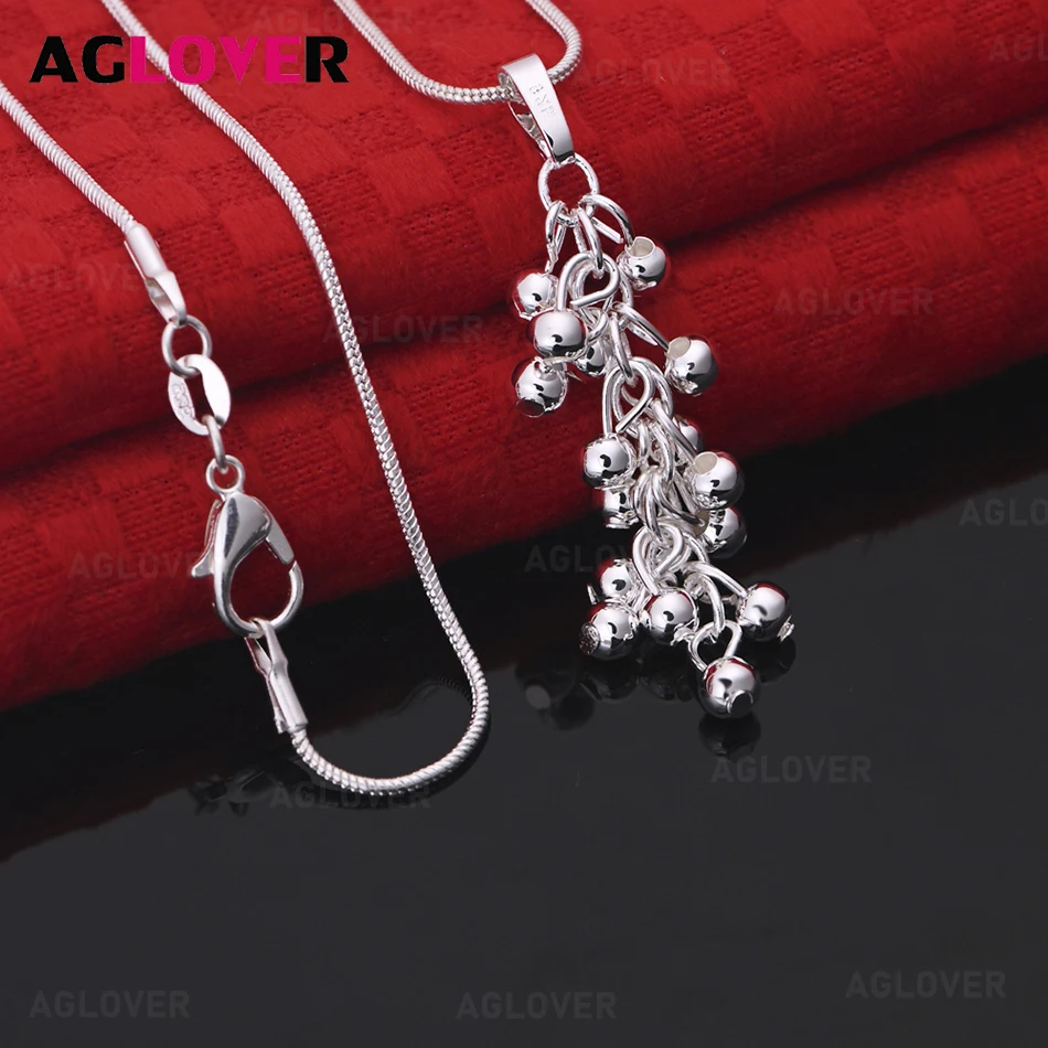 

AGLOVER 925 Sterling Silver Smooth Grape Bead Pendant Necklace Unique Gift Versatile Party Jewelry