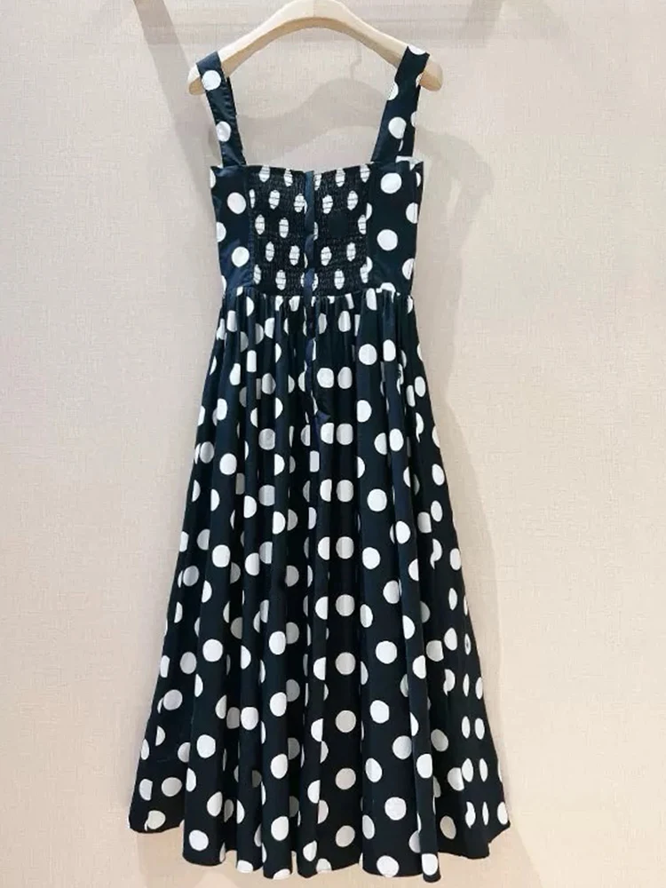 Fashionable and elegant summer women\'s new polka-dot sling dress slim high waist big swing skirt sexy temperament A-word dress