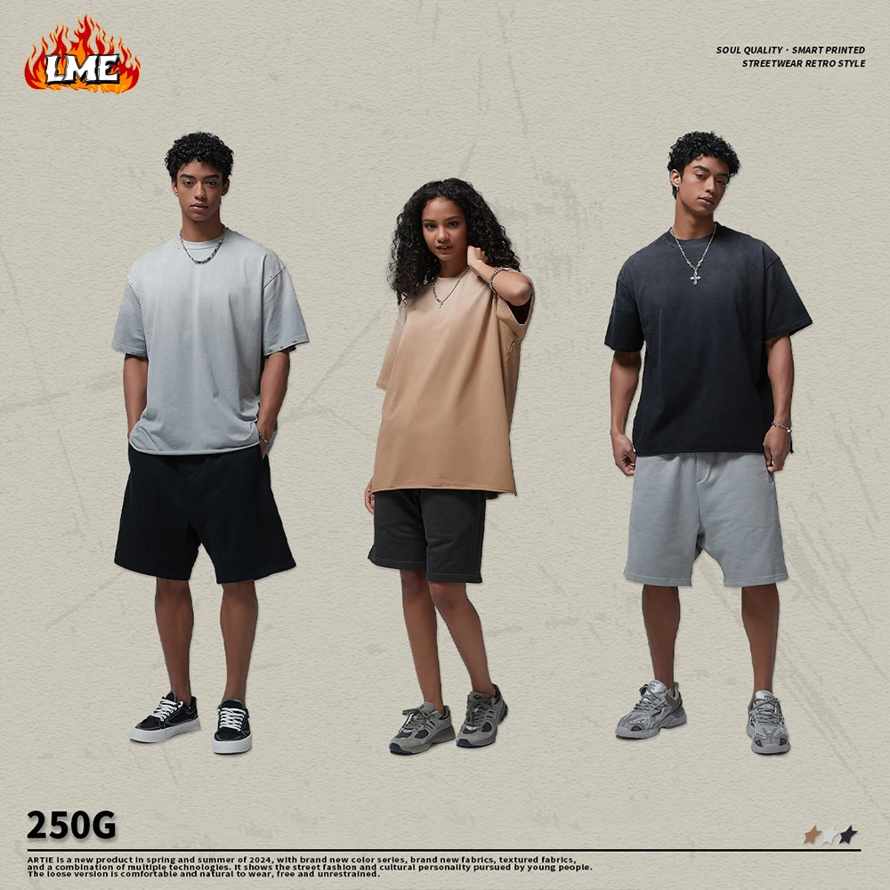 

Custom Branded Printed 250GSM Oversized Spray Dyeing Vintage Distressed Acid Washed Streetwear Heavyweight Men T Shirt