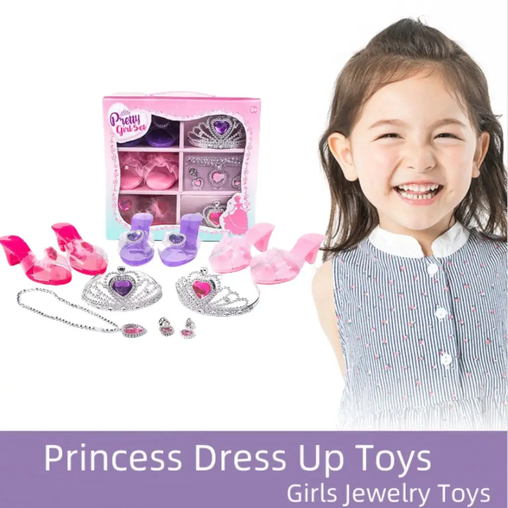 

Necklace Crown Princess Dress Up Toys Earrings Bracelet Pretend Play Girls Jewelry Toys Makeup Pretty Girls Crystal Shoes Toy