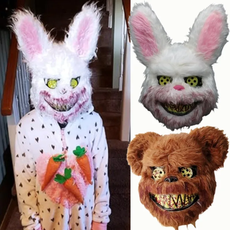 

Bloody Plush Bunny Mask Halloween Carnival Party Realistic Bloody Bear Headgear Ghost House Performance Prop Horror Rabbit Masks