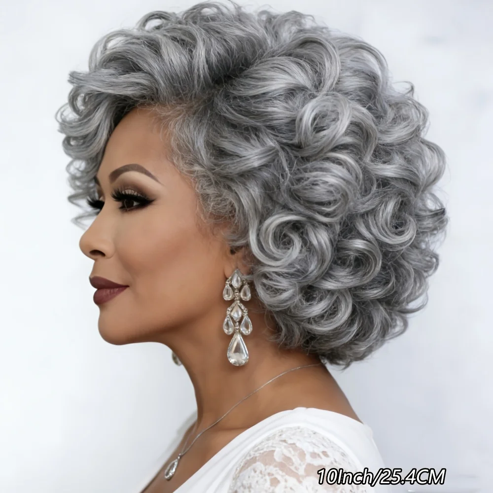 High-quality gray curly wavy wig, ladies' exclusive, styling wig, perfect for daily use and outings