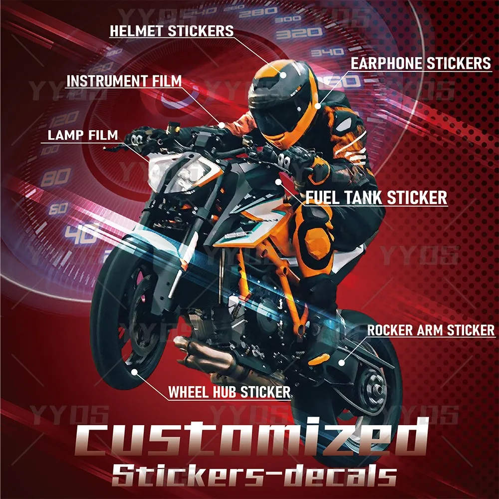 

Motorbike Car Racing Custom Personalized Logo Text Graphics Anime Waterproof Decorative Stickers