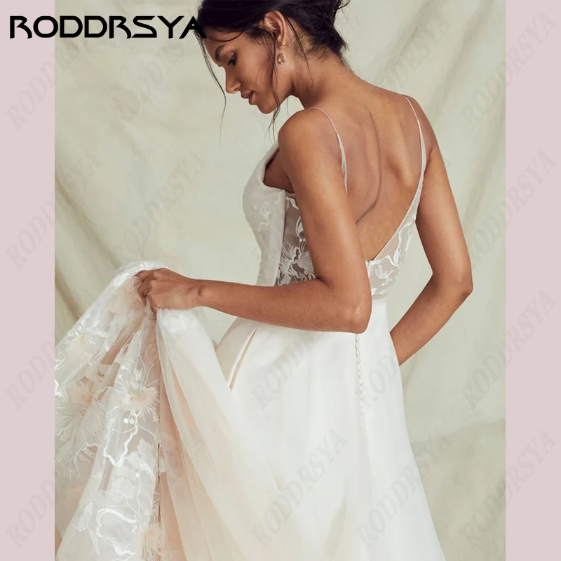 RODDRSYA-vestido De novia con Espalda descubierta, traje De novia De línea a con apliques De tul, estilo bohemio, con tirantes finos De encaje, para fiesta De novia-vestido De novia con Espalda descubierta, traje De no