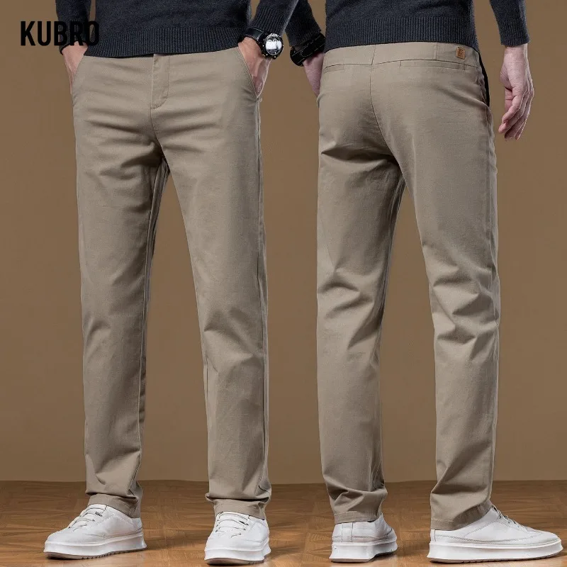 

Classical Men's Casual Pants Straight Leg Elastic Solid Color Business Trousers Fashionable Soft Comfortable Clothes Long Pants