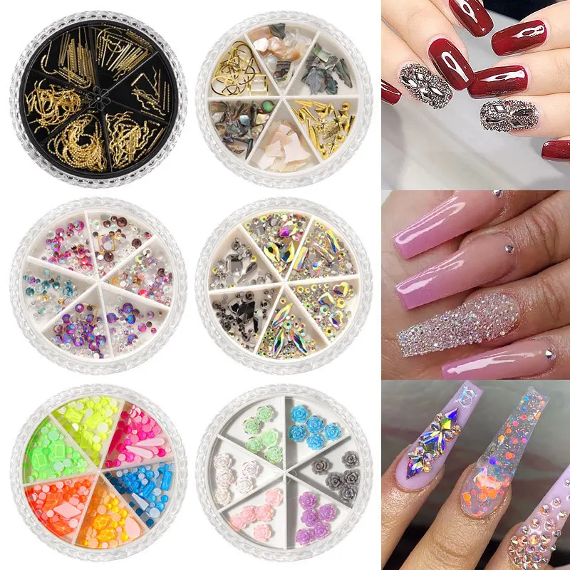 3d Nagels Kunstdecoratie Voor Ontwerp Ab Strass Geklonken Vlinder 6 Raster Gemengde Draaitafel Accessoires Pailletten Manicure