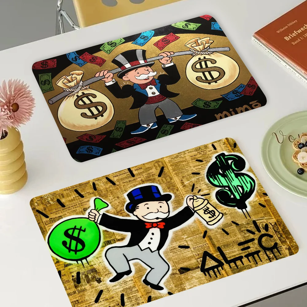 Dollar Alec Monopoly Printed Dish Drying Mat Super Absorbent Coffee Drain Pad Tableware Quick Dry Rug Kitchen Dinnerware