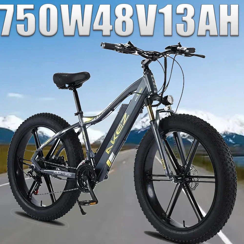 AKEZ Urban Off-Road Variable Speed Electric Bicycle 26*4.0 Fat tire Electric Bicycle 48V750W13AH Motor commuter Electric Bicycle