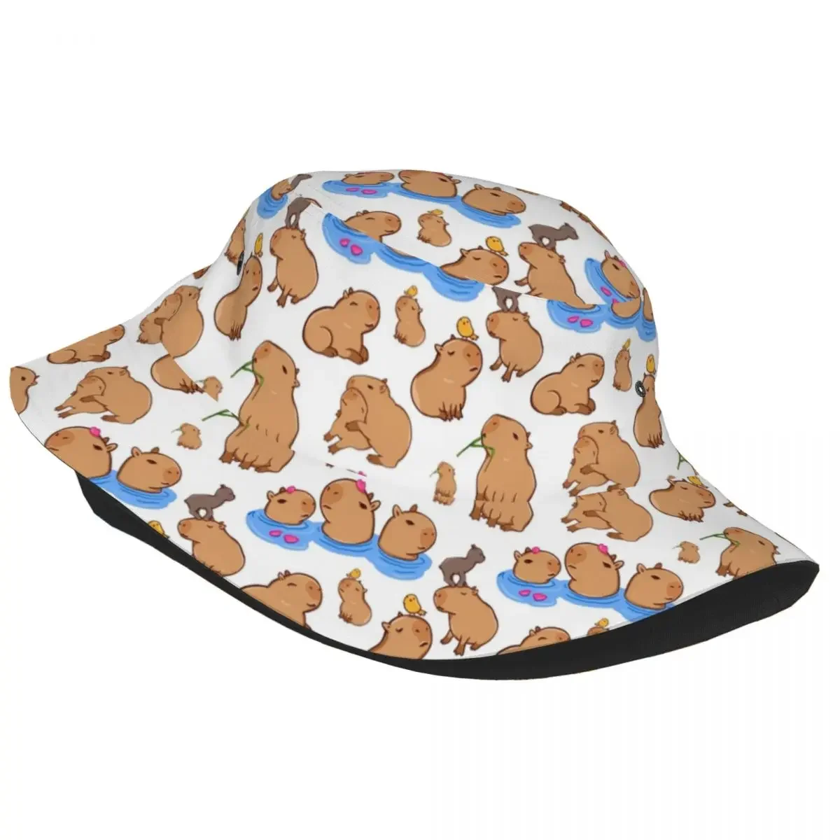 Capybara Pattern Bucket Hat Beach Hatwear Merch Cartoon Cute Fishing Caps for Outdoor Sports Women Men Bob UV Protection