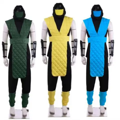 Game Mortal X Scorpion Costume Sub-Zero Cosplay Yellow Blue Battle Combat Men's Outfit Adult Full Suit Halloween Carnival