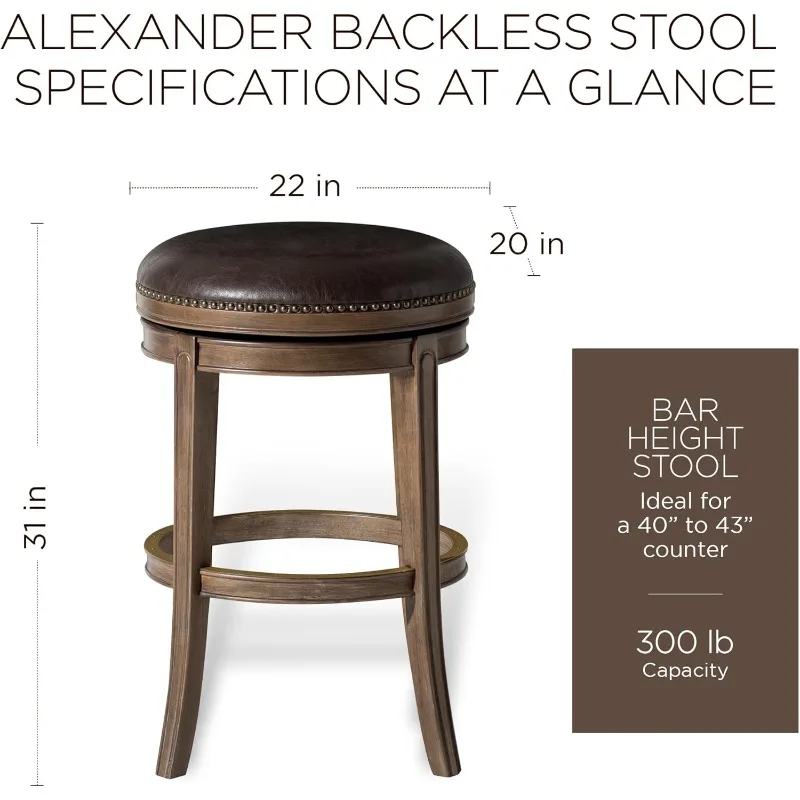 31 Inch Tall Bar Height Rotating Backless Barstool in Walnut Finish with Marksman Saddle Vegan Leather Seat, Set of 2