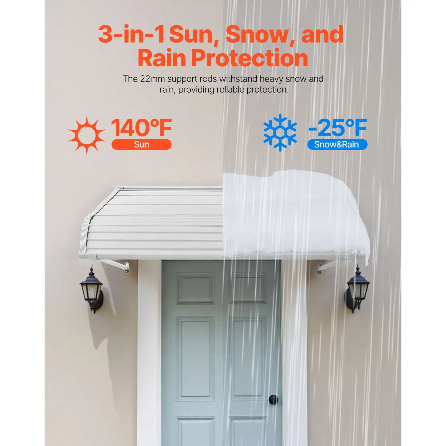 Aluminum Awning 48 x 42 in, Durable Window Door Canopy, Lightweight and Stable Exterior Rain Snow Sunlight Protection for