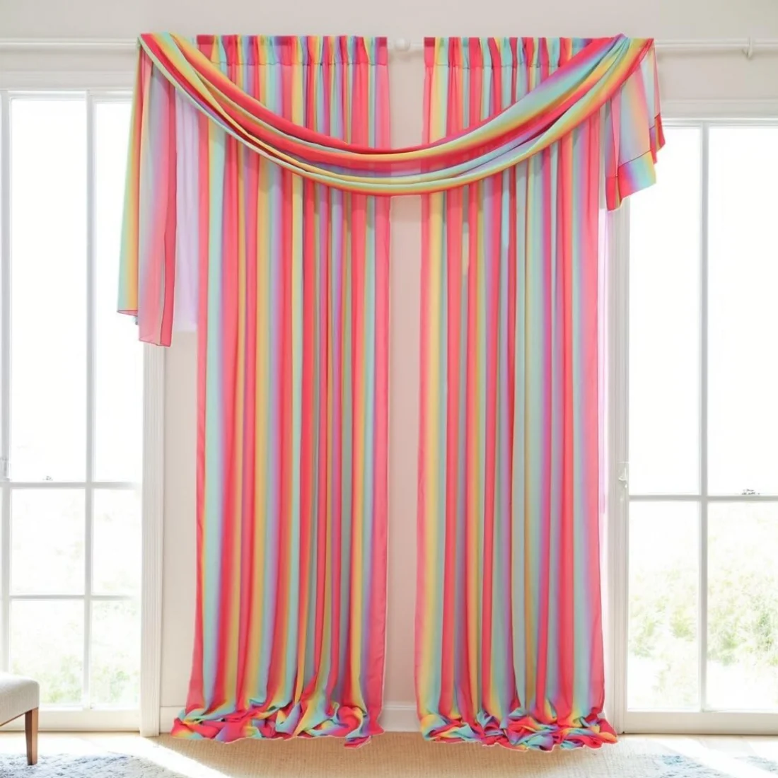 

10ftx7ft Rainbow Chiffon Sheer Backdrop Curtains, Wedding Backdrop Drapes for Birthday Party Ceremony Arch Stage Decor Backgroun