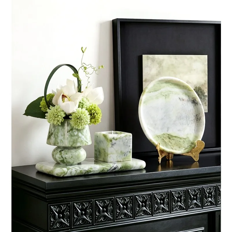 Elegant Irish Green Marble Pedestal Vase, Minimalist Floral Holder for Showroom, Villa, Living Room and Bedroom Interior Decor