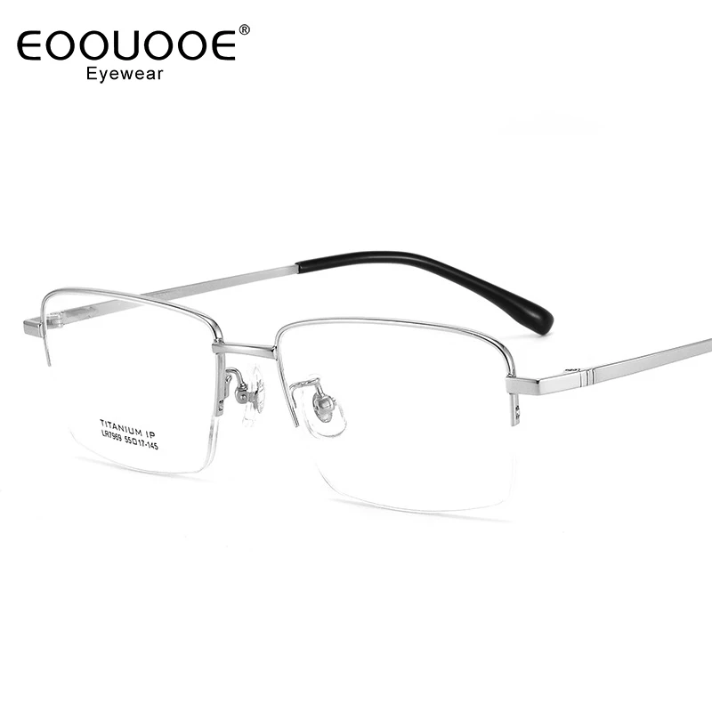 

EOOUOOE New Men Pure Titanium Eyeglasses Myopia Hyperopia Eyeglasses Half Optics Prescription Lens Roman Nose Eyewear