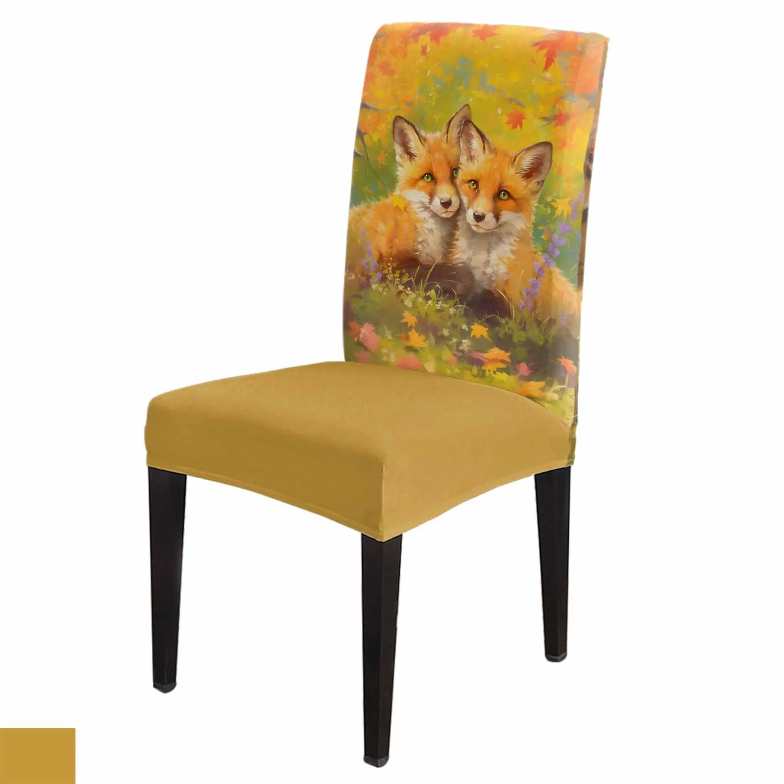 

Autumn Maple Leaf Fox Chair Cover for Dining Room Spandex Stretch Seat Cover for Wedding Banquet Party Seat Case