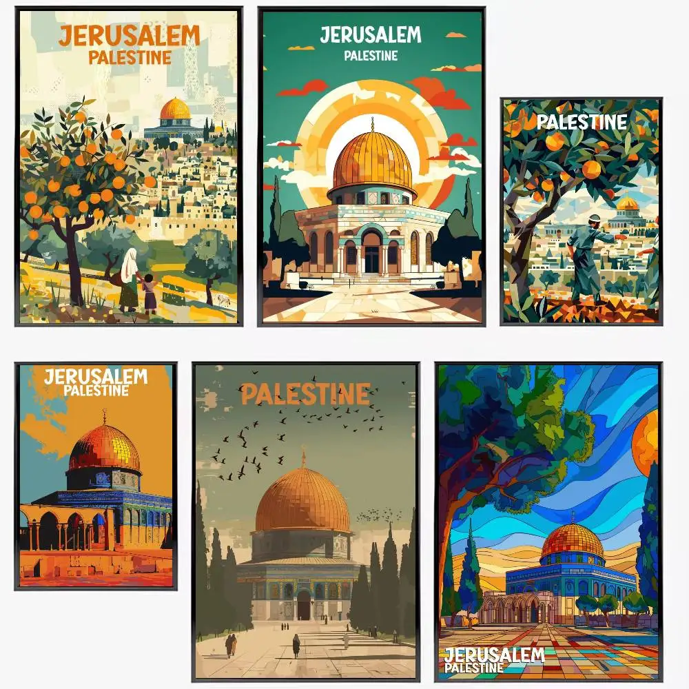 Jerusalem Palestine Travel Posters High Quality Self-adhesive Wall Art Decorations Color Prints Sticky